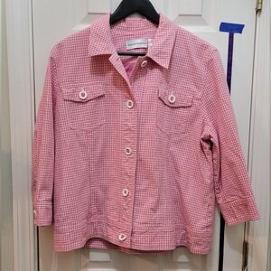 Alfred Dunner Pink Gingham Button-Front Jacket